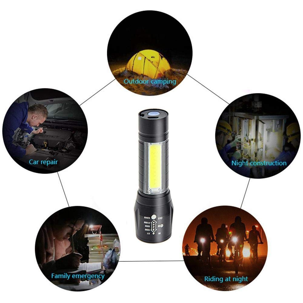 Flashy: 2-in-1 Rechargeable LED Flashlight with Adjustable Zoom & COB Side Light, Mini Pocket Torch with 3 Modes for Camping, Hiking & Emergency Use