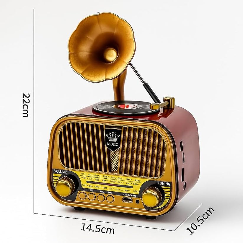Grammy: Retro Gramophone Bluetooth Speaker with Classic Horn Design, Portable Music Player with FM/AM/SW Radio, USB & TF Card Support, Deep Bass Sound