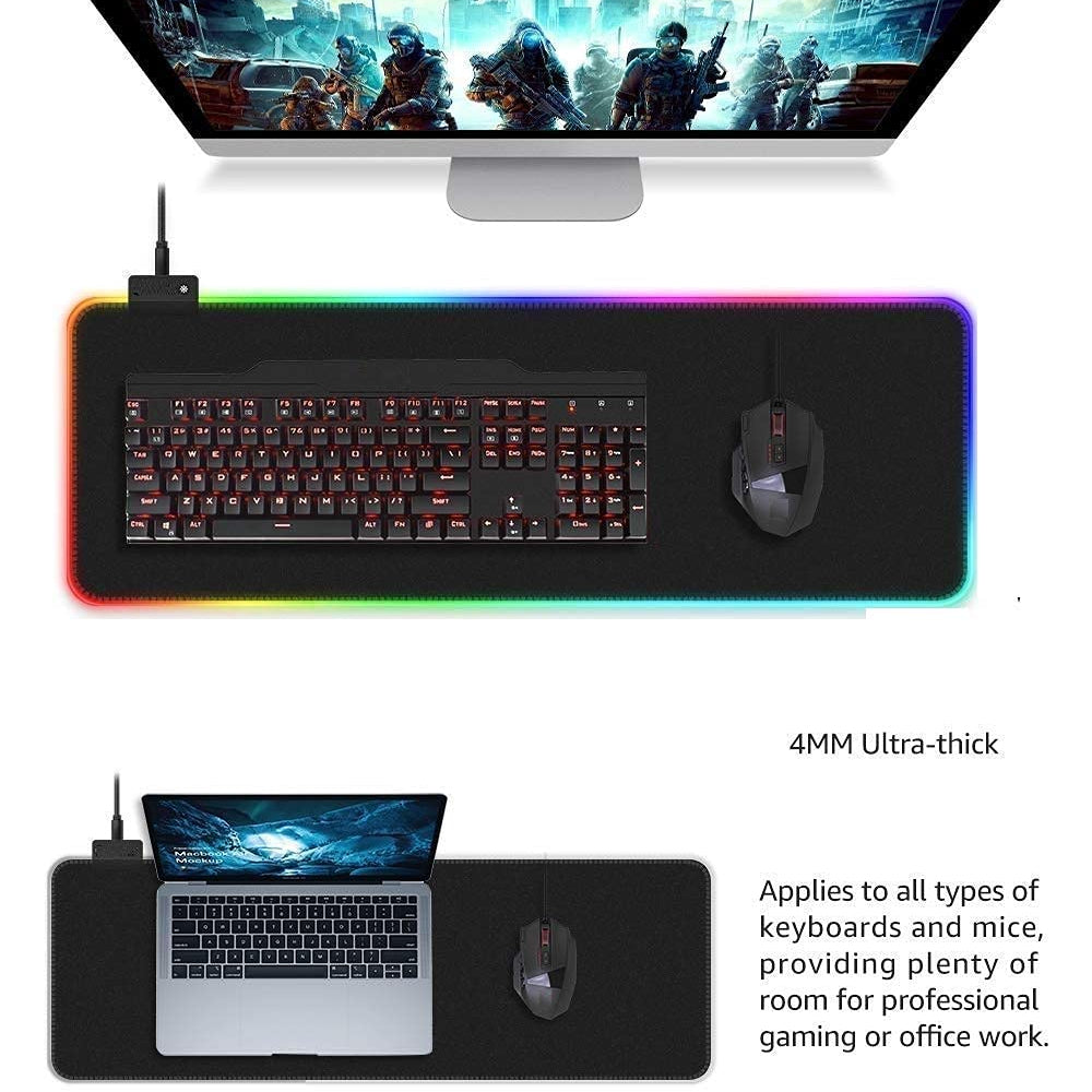 Phase: RGB LED Gaming Keyboard & Mouse Pad with Rollable Waterproof Surface, Large Size Nonslip LED Mat for Laptop, Desktop & Console Setups