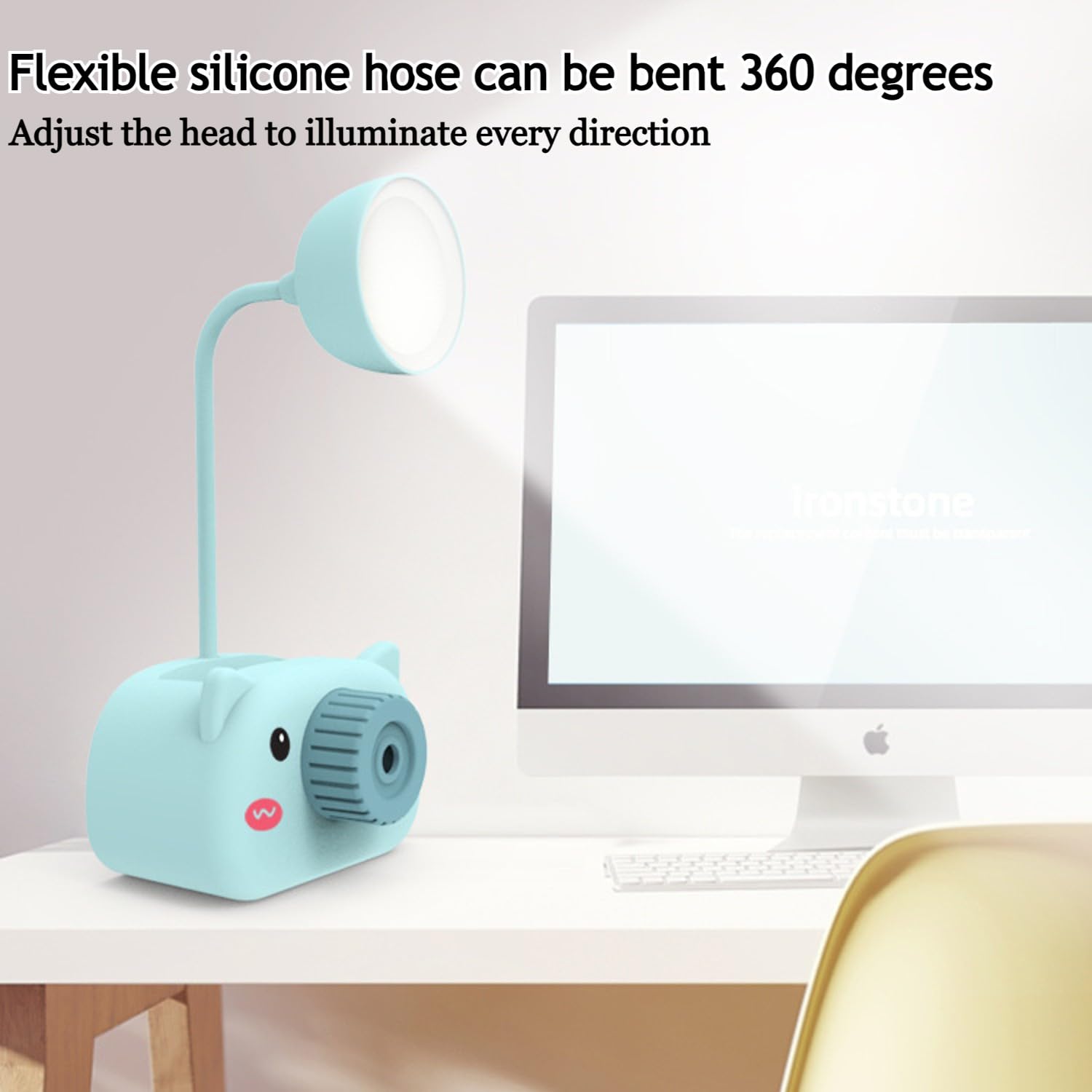 Snortie: Rechargeable LED Table Lamp with Cute Pig Design, Eye-Friendly Study Light with Pen Holder, Sharpener & Camera-Style Look for Kids’ Desk