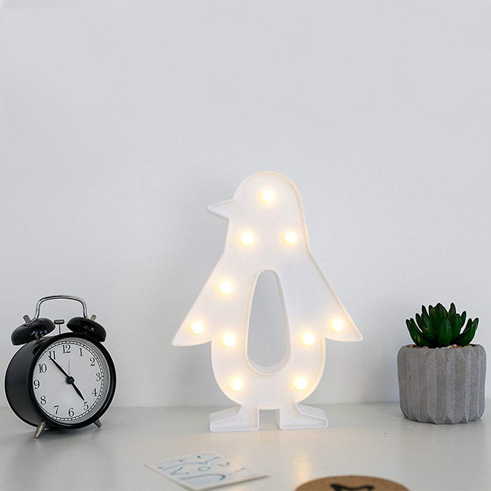 Pengo: Cute Penguin Design Marquee LED Night Light with Battery-Powered Decorative Lamp for Kids’ Room, Bedroom Wall or Table Décor