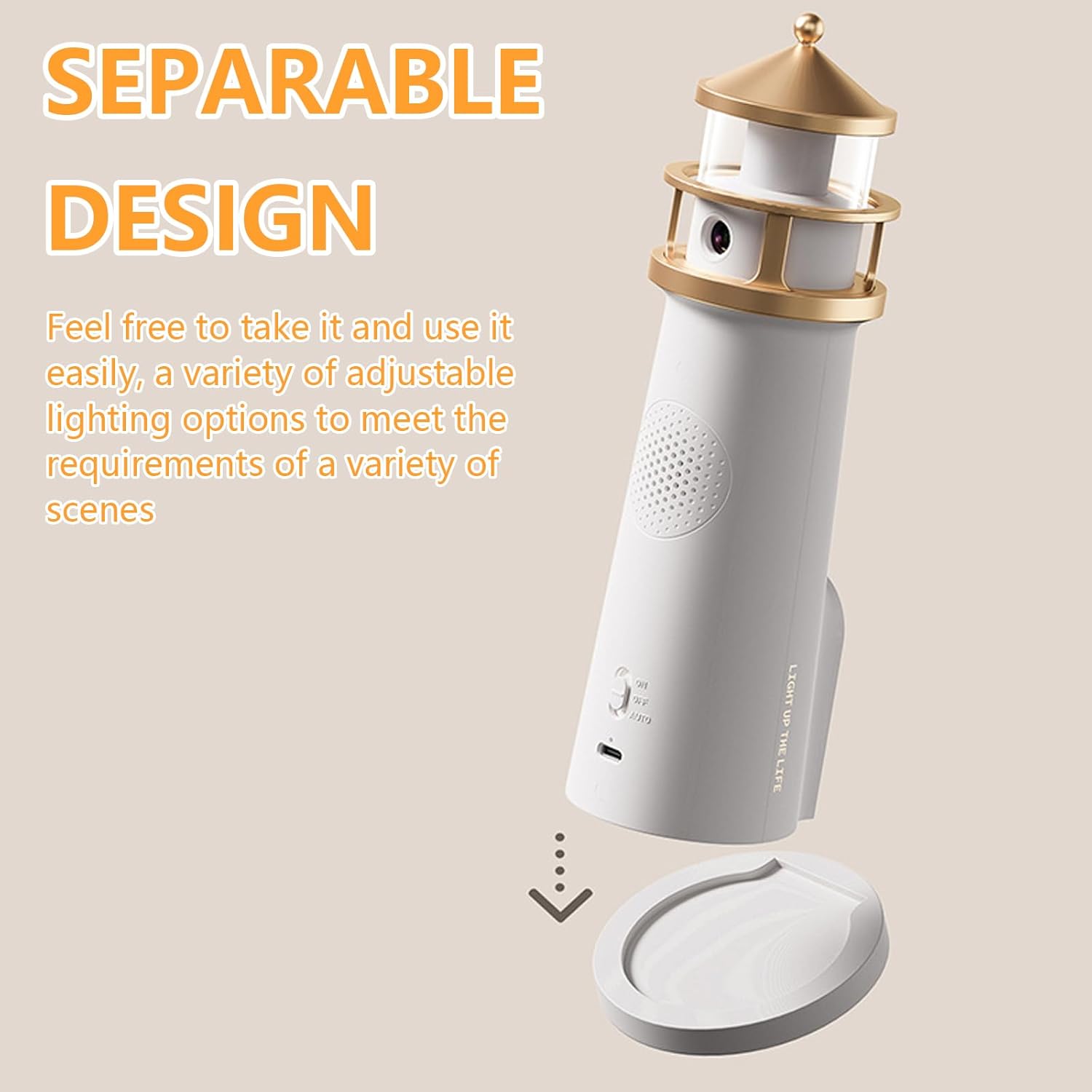 Beacon: Lighthouse Moonlight Projection Lamp with Bluetooth Speaker & Remote, Dimmable LED Night Light, Cute Moon Glow Table Lamp for Bedroom, Kids Room & Unique Gifting