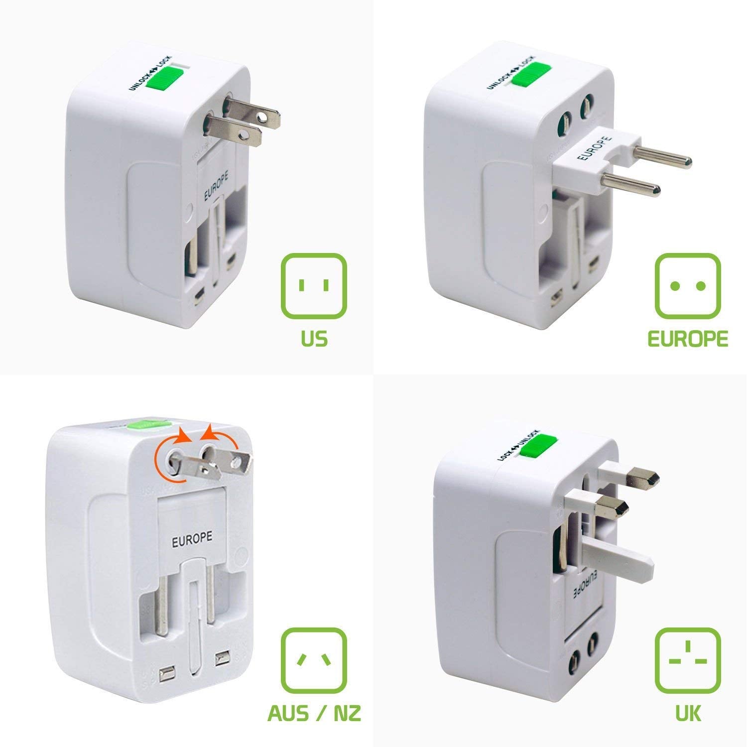 PluGo: Universal Travel Adapter with USB, All-in-One International Plug Adapter for Charging & Appliances Compact Worldwide Adapter for Travel