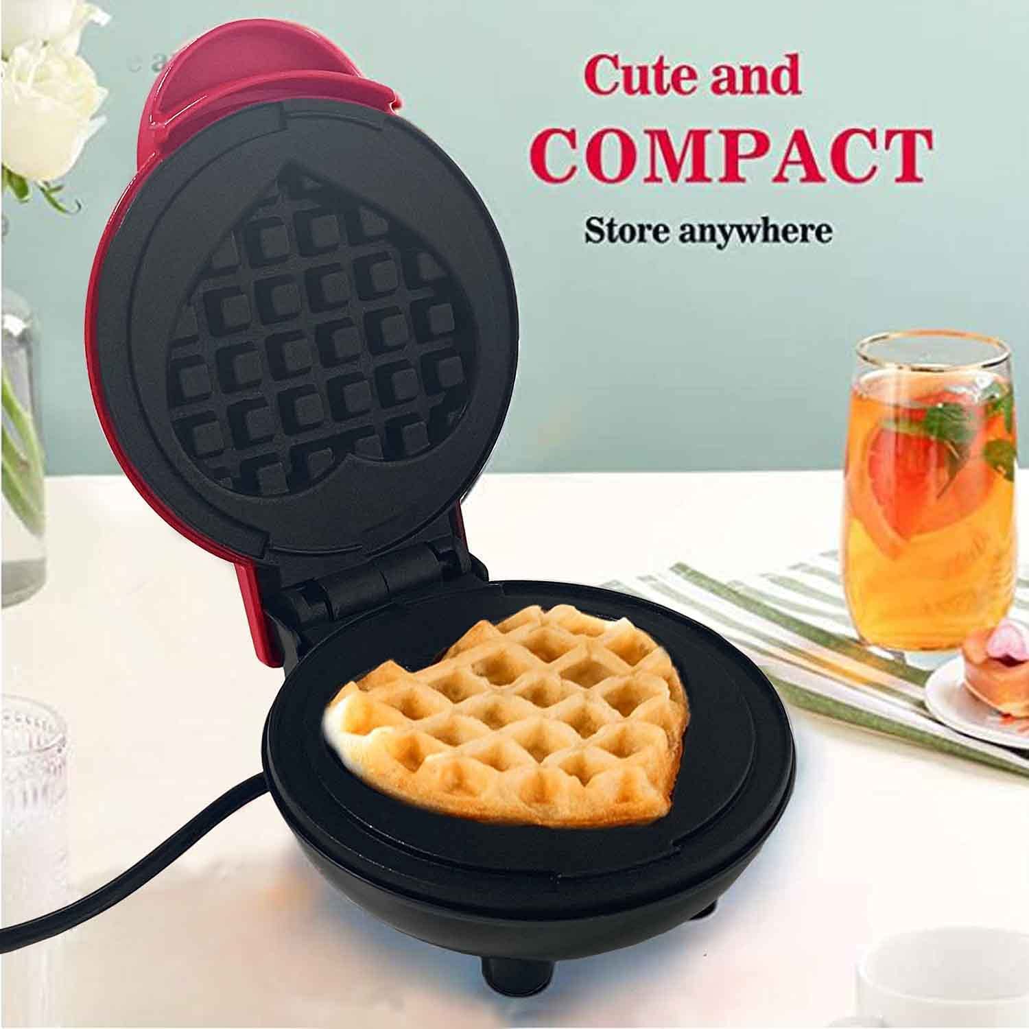 LoveWaffle: Mini Heart-Shaped Waffle Maker with Non-Stick Plates & 350W Stainless Steel Electric Design for Perfect Belgian Waffles