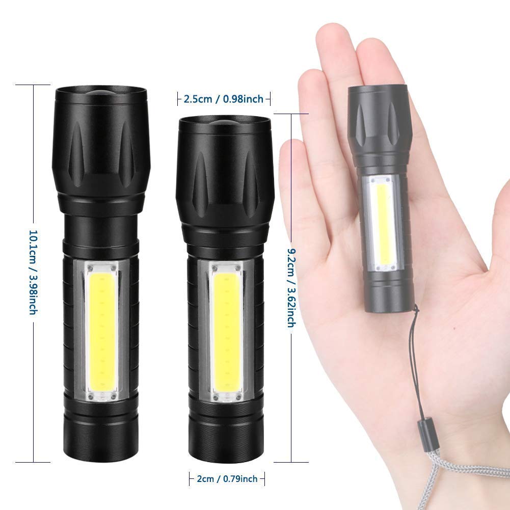 Flashy: 2-in-1 Rechargeable LED Flashlight with Adjustable Zoom & COB Side Light, Mini Pocket Torch with 3 Modes for Camping, Hiking & Emergency Use