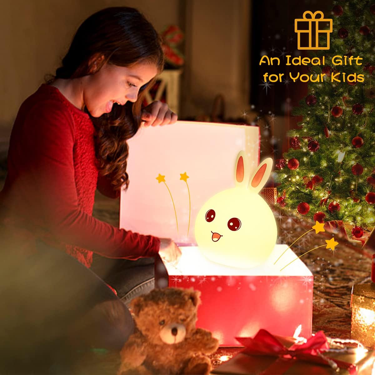 Bunny: Adorable Silicone Bunny Night Light with 7-Color Tap LED Glow, USB Rechargeable & Soft Lighting for Kids’ Room & Gifting