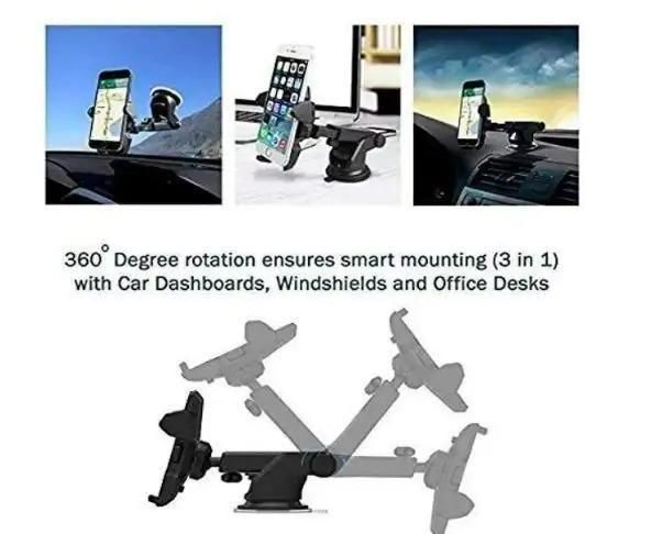 Revolex: 360° Rotating Car Dashboard Mobile Holder with Strong Suction Cup & Quick Release Button