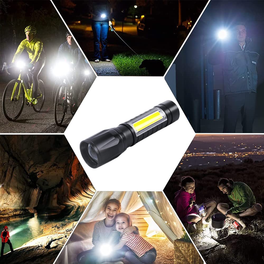 Flashy: 2-in-1 Rechargeable LED Flashlight with Adjustable Zoom & COB Side Light, Mini Pocket Torch with 3 Modes for Camping, Hiking & Emergency Use