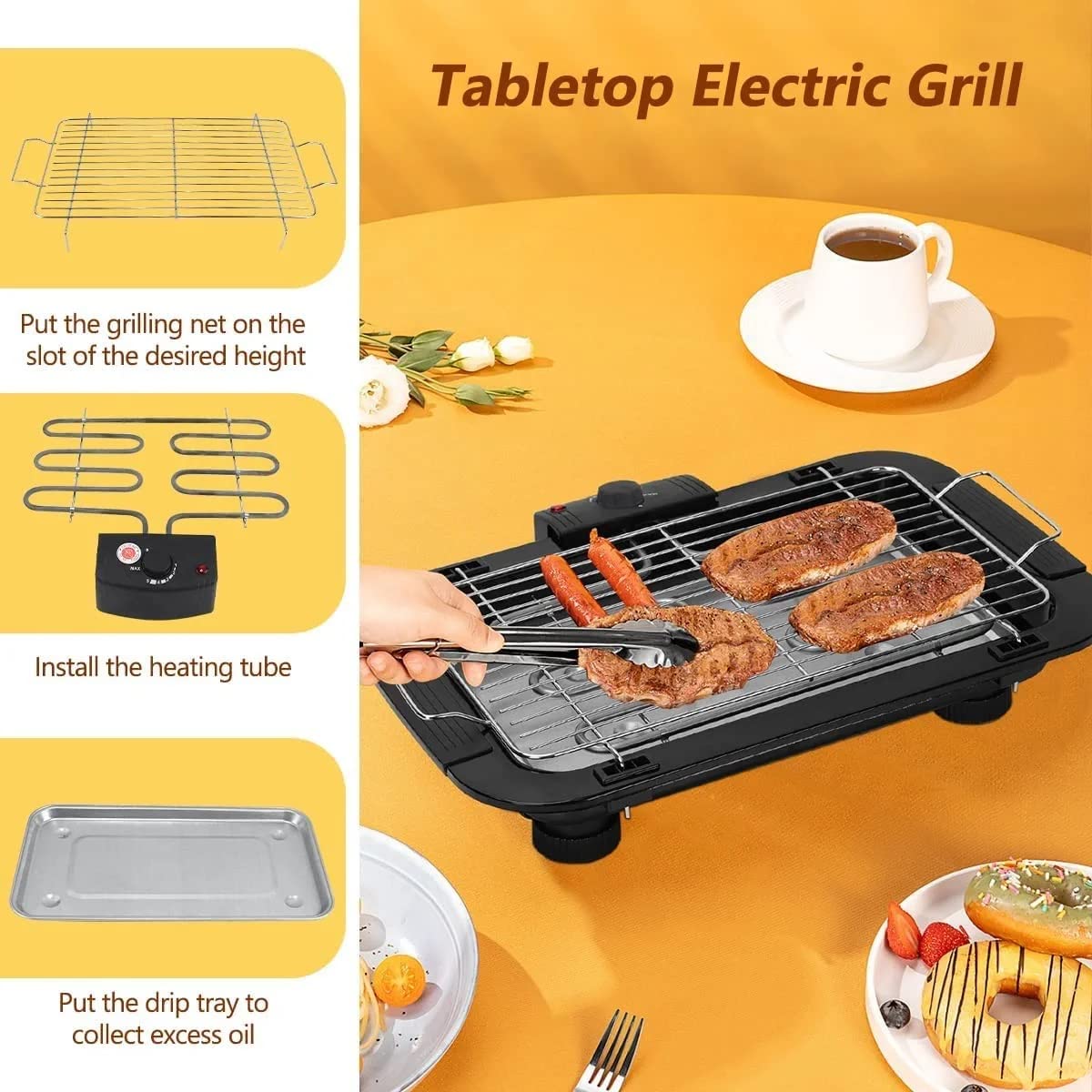EzBBQ: 2000W Electric Barbecue Grill with Adjustable Temperature, Smokeless Design & Removable Drip Tray for Indoor & Outdoor Cooking