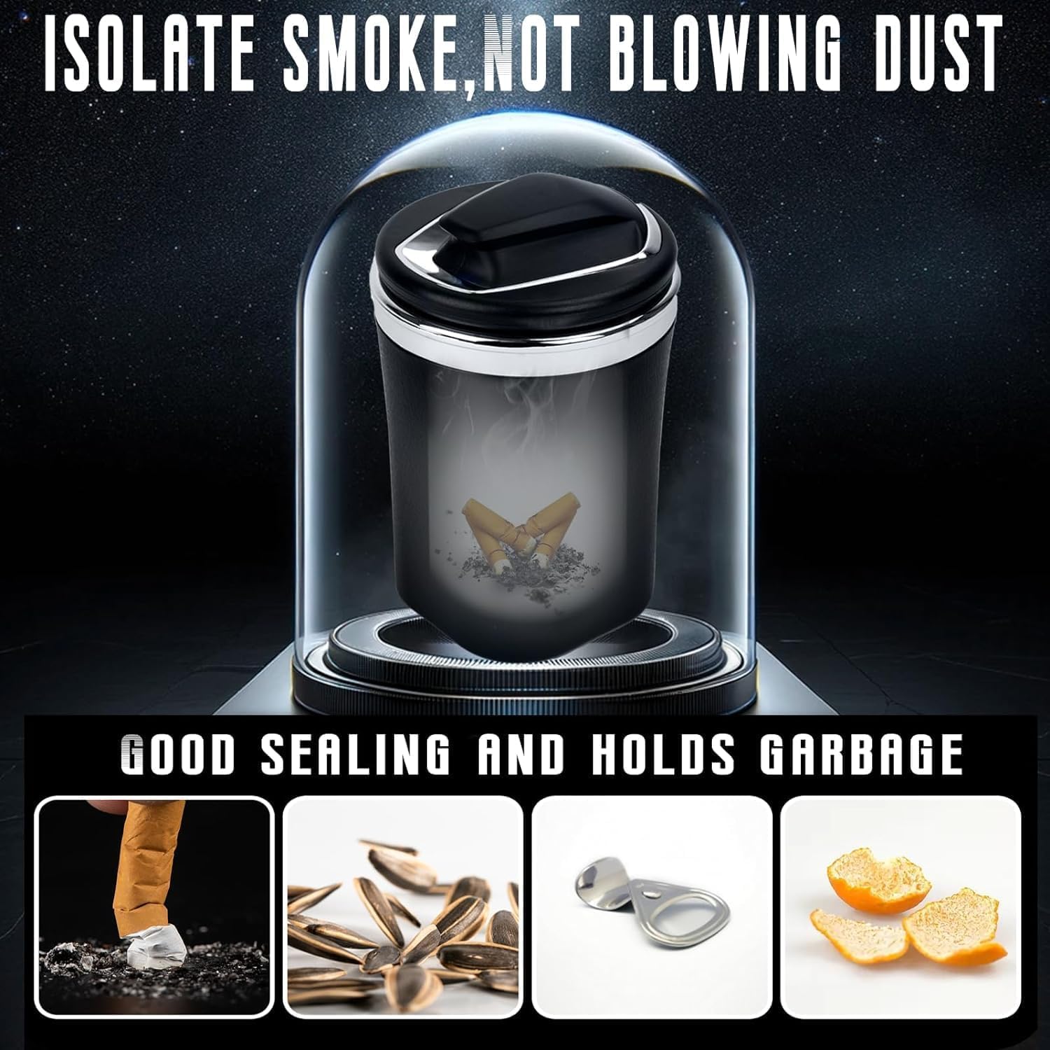 SmokeTrap: Portable Car Ashtray with Smell-Proof Lid & LED Light – Ideal for Cup Holders & Travel Use