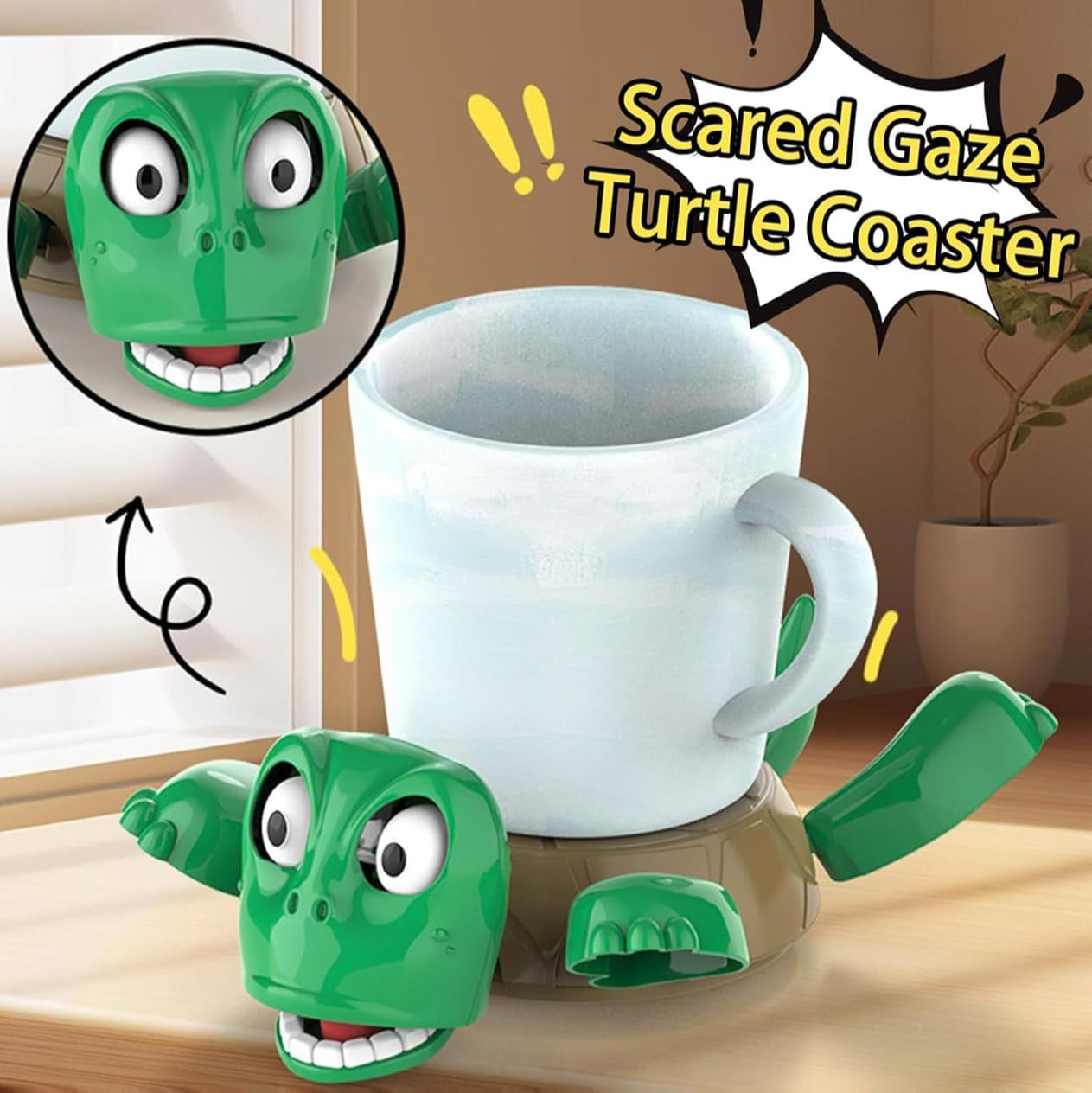 Turtini: Funny Turtle Cup Holder & Coaster, Popping Drink Tortoise Coaster for Table, Desk & Bar Decor