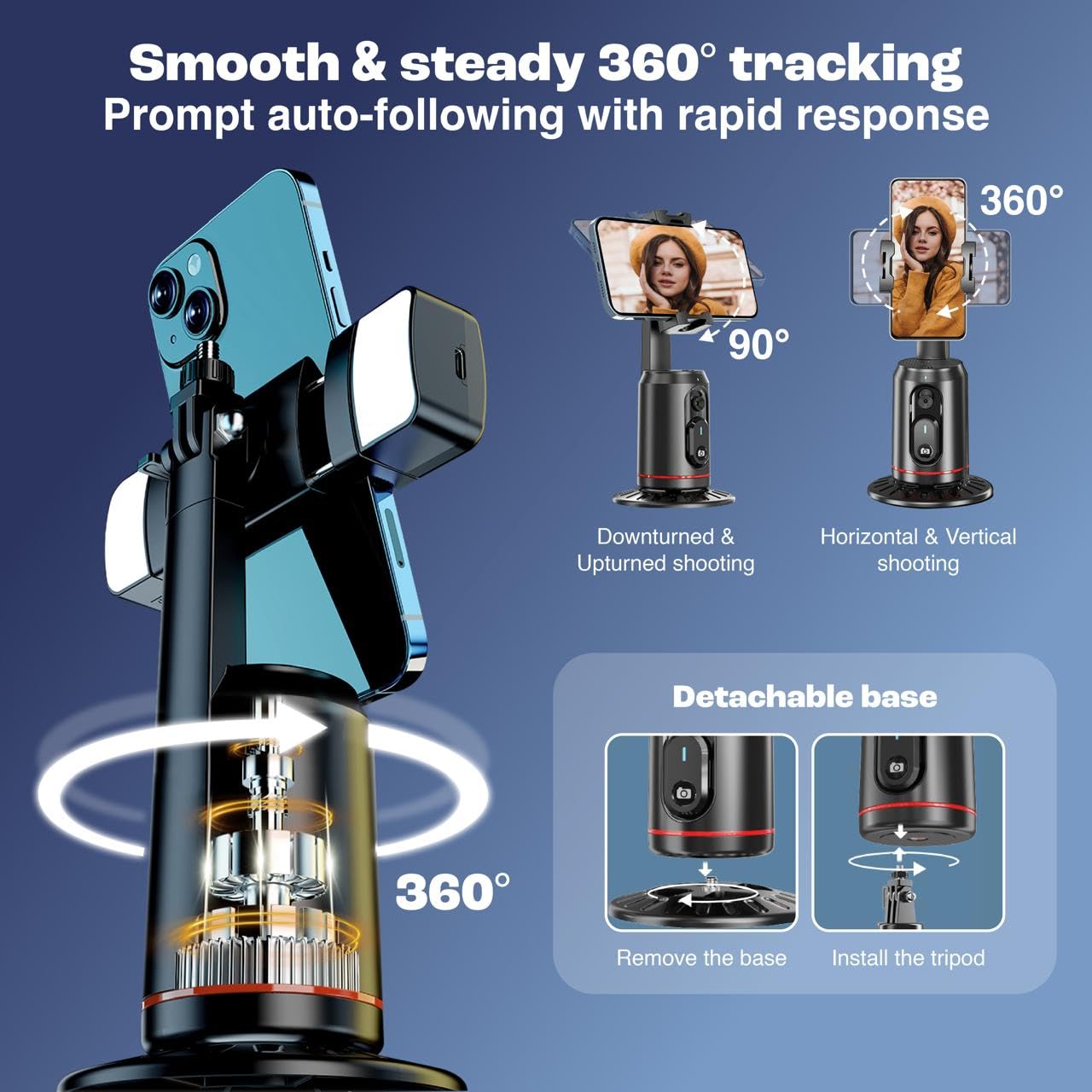 Create360: 360° Face Tracking Phone Holder with Auto Motion, Gesture Control & Remote for Vlogging, Streaming & Video Recording