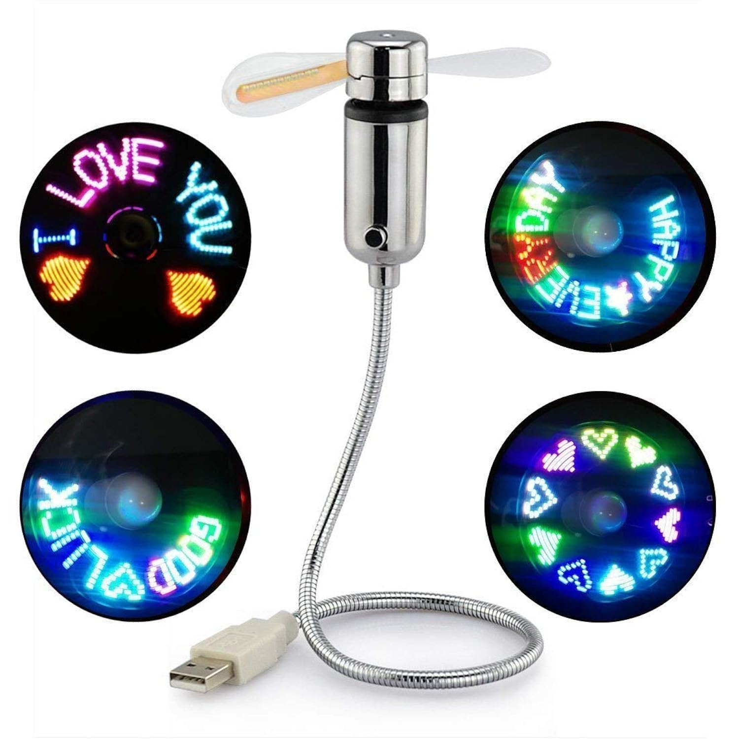 MsgFan: USB Powered LED Fan with Custom Message Programmable Display & Flexible Gooseneck, Ideal for Romantic, Cute Messages & Gifting with Clock