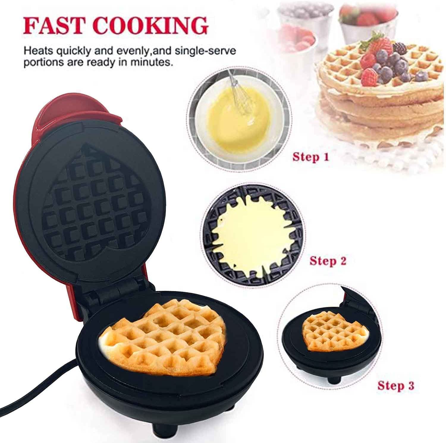 LoveWaffle: Mini Heart-Shaped Waffle Maker with Non-Stick Plates & 350W Stainless Steel Electric Design for Perfect Belgian Waffles