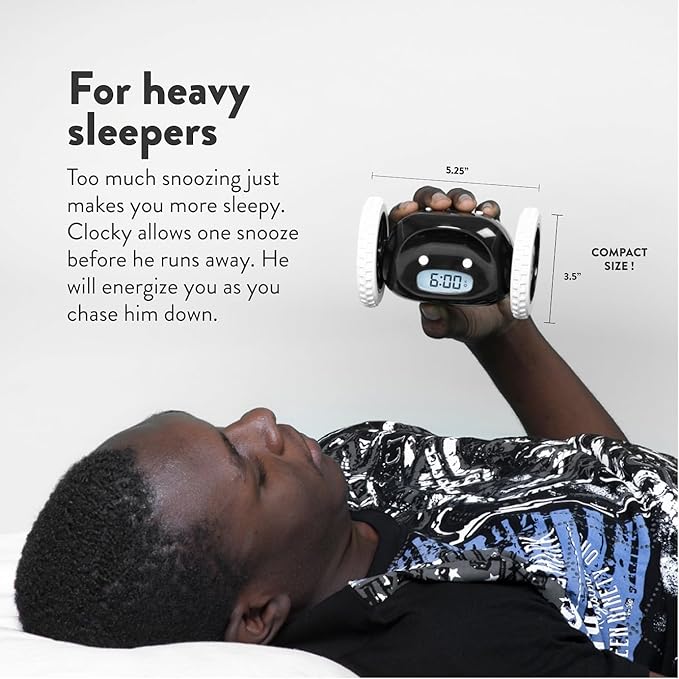 Clocky: The Runaway Alarm Clock – Fun & Cute Rolling Alarm for Heavy Sleepers with Loud Snooze & LED Display