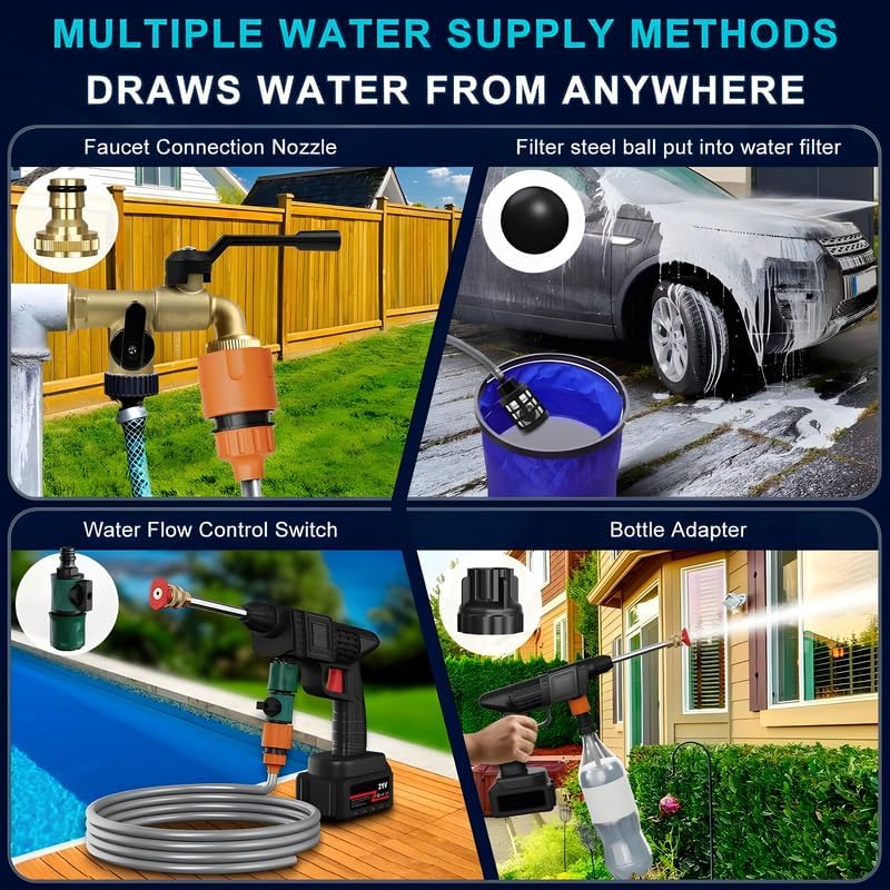 PowerJet: Cordless 48V High-Pressure Car Washer with 12,000mAh Dual Battery, Adjustable Nozzle & 5M Hose for Bike & Car Cleaning