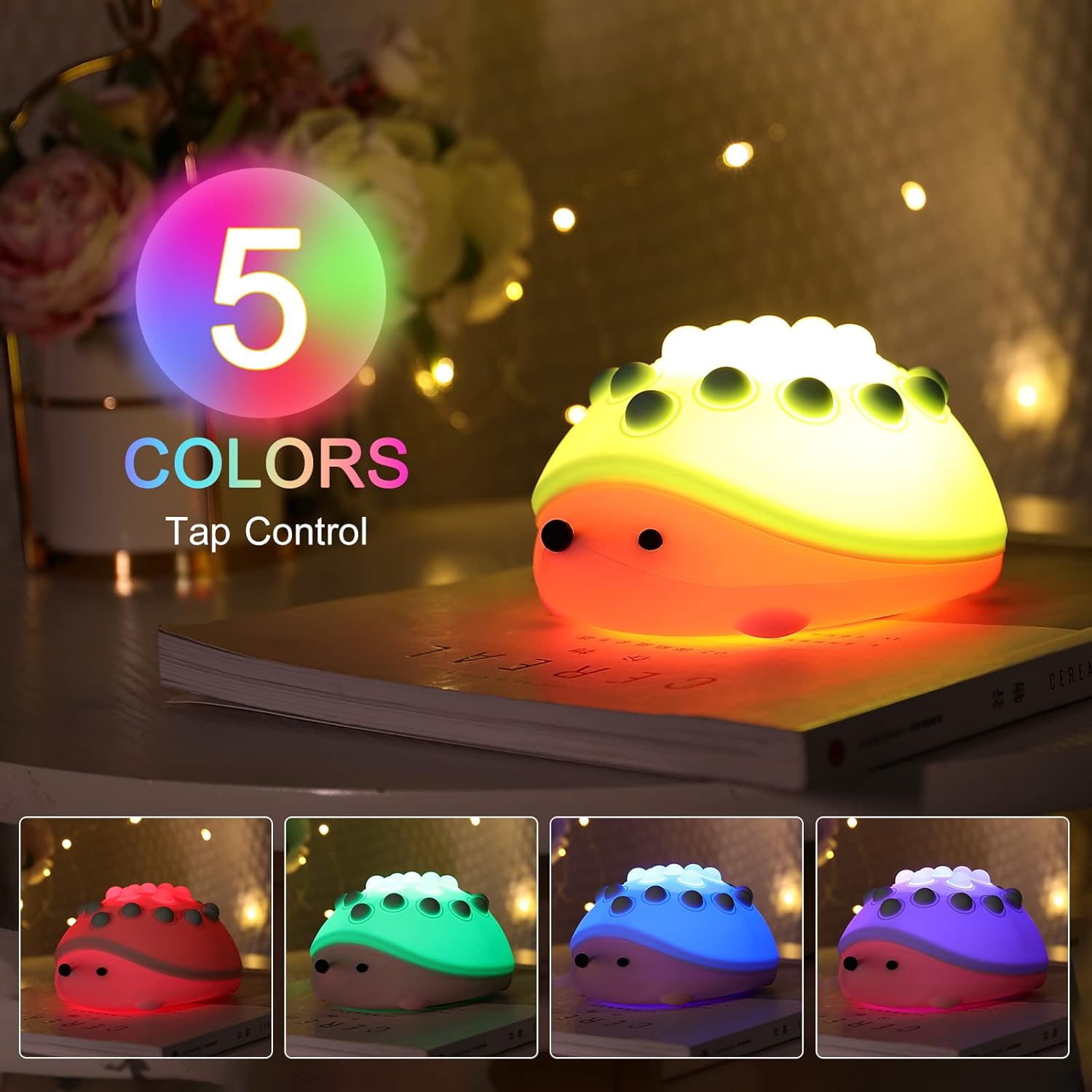 Poppy: Adorable Hedgehog Silicone Night Lamp with Color-Changing LED & Rechargeable Design for Cozy Bedroom Décor & Gifting