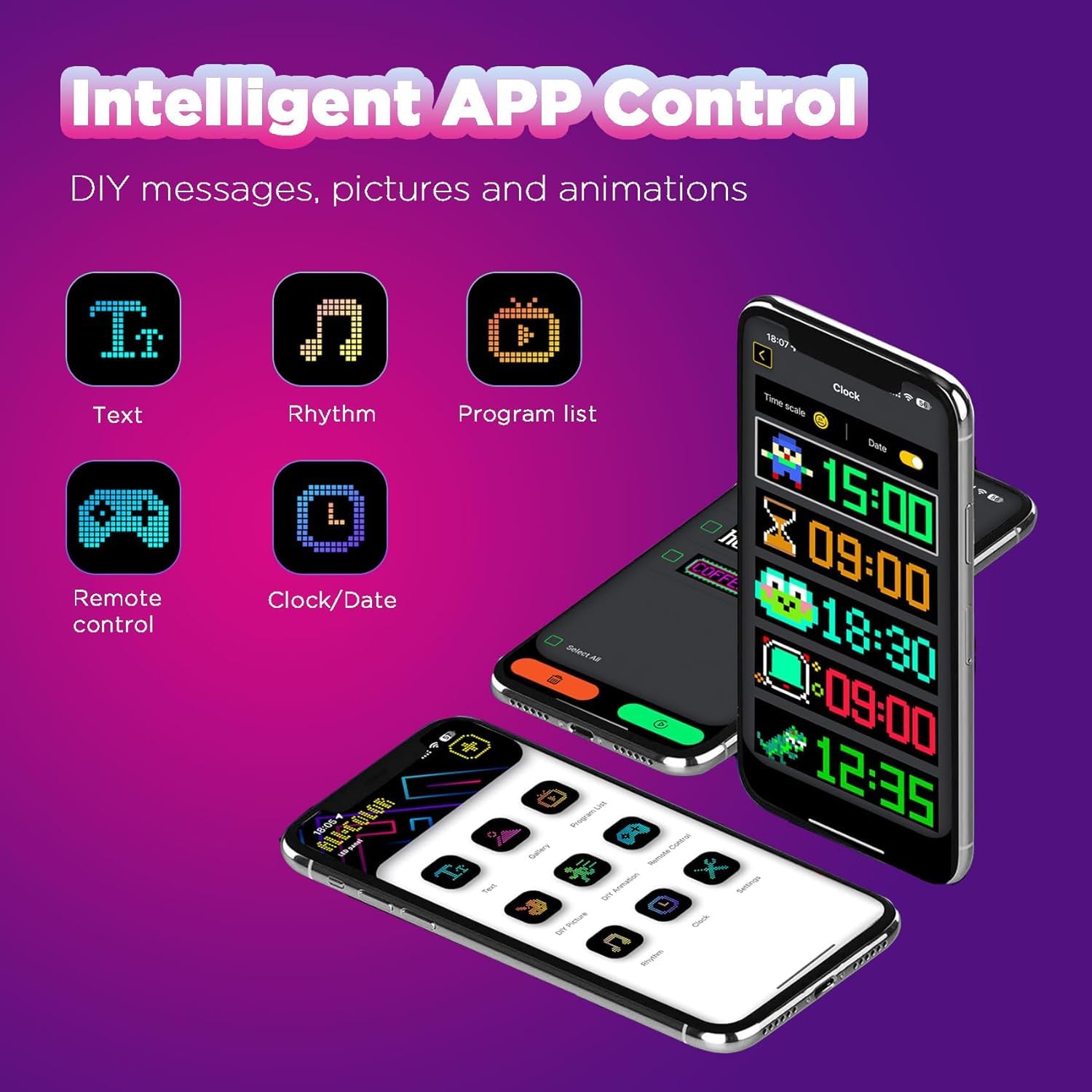 Pixy: RGB LED Matrix Display Panel with App & Remote Control, Flexible Pixel Sign Board for Cars, Rooms, Offices & Custom Scrolling Messages (7" × 3")