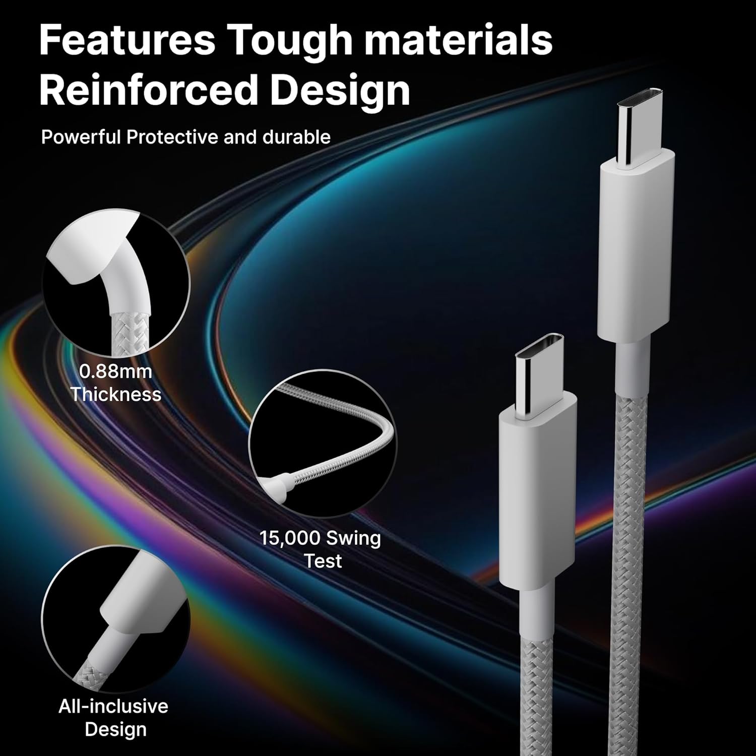 Wirex: USB-C to USB-C Fast Charging & Data Cable, Nylon Braided Cable with PD Fast Charge, High-Speed Data Sync for iPhone 16/16e/15 Series, MacBook & USB-C Devices