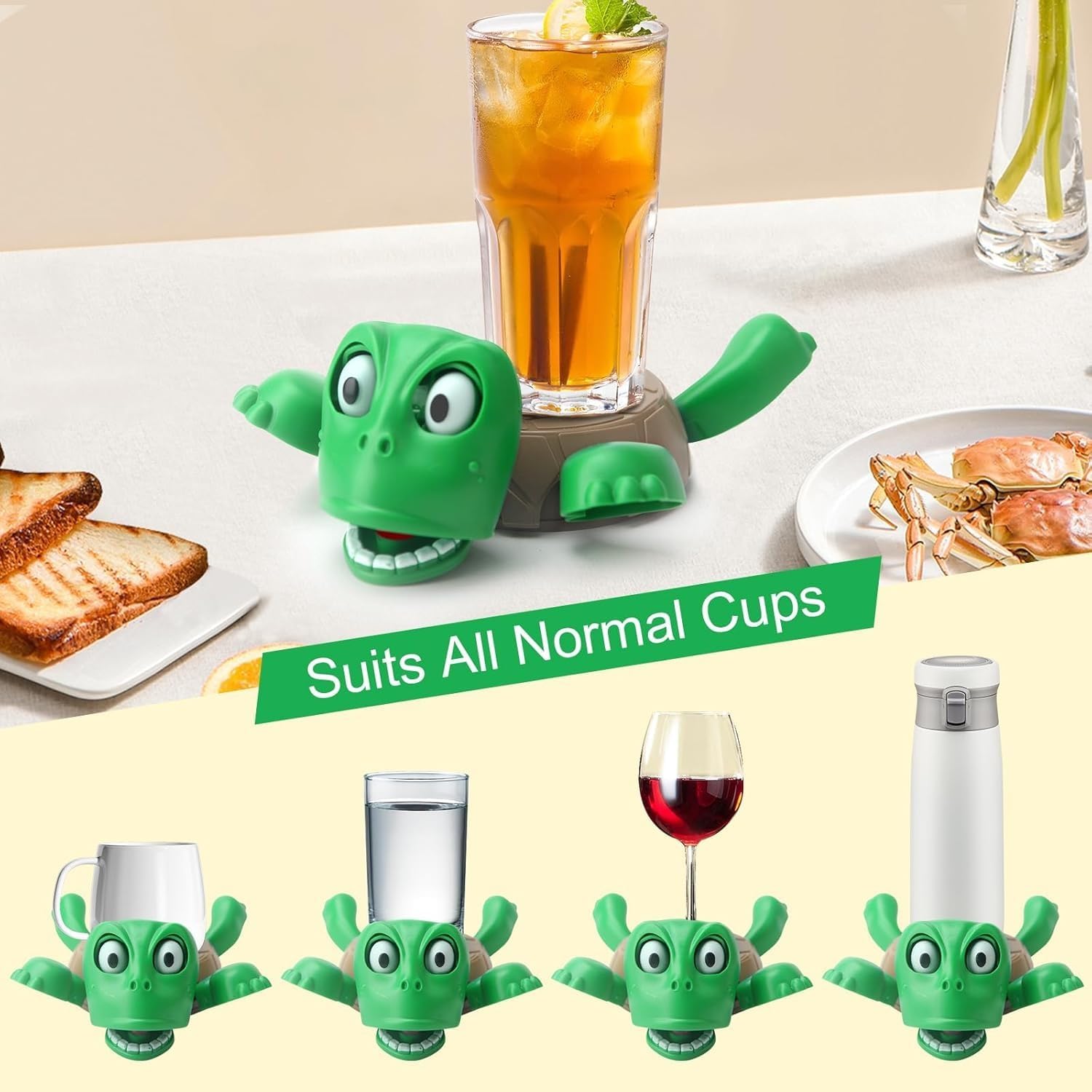Turtini: Funny Turtle Cup Holder & Coaster, Popping Drink Tortoise Coaster for Table, Desk & Bar Decor