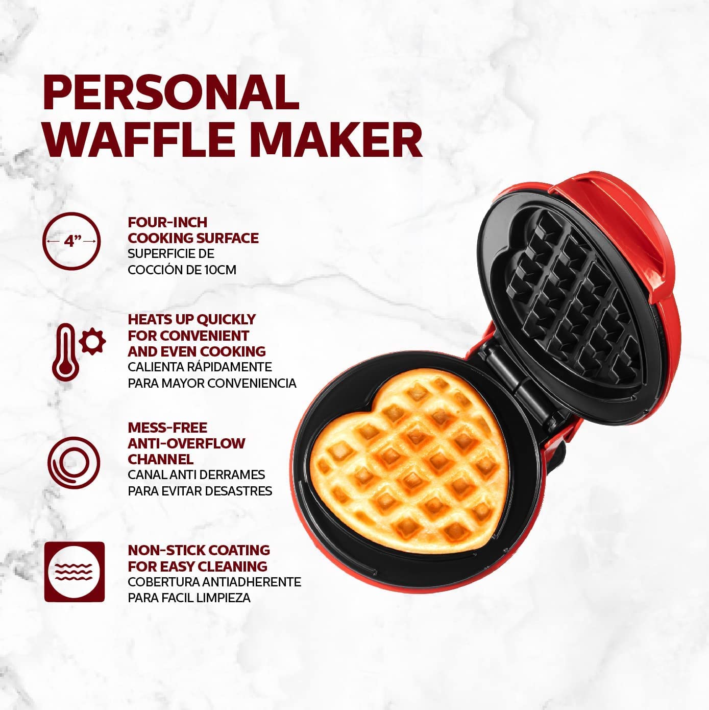 LoveWaffle: Mini Heart-Shaped Waffle Maker with Non-Stick Plates & 350W Stainless Steel Electric Design for Perfect Belgian Waffles