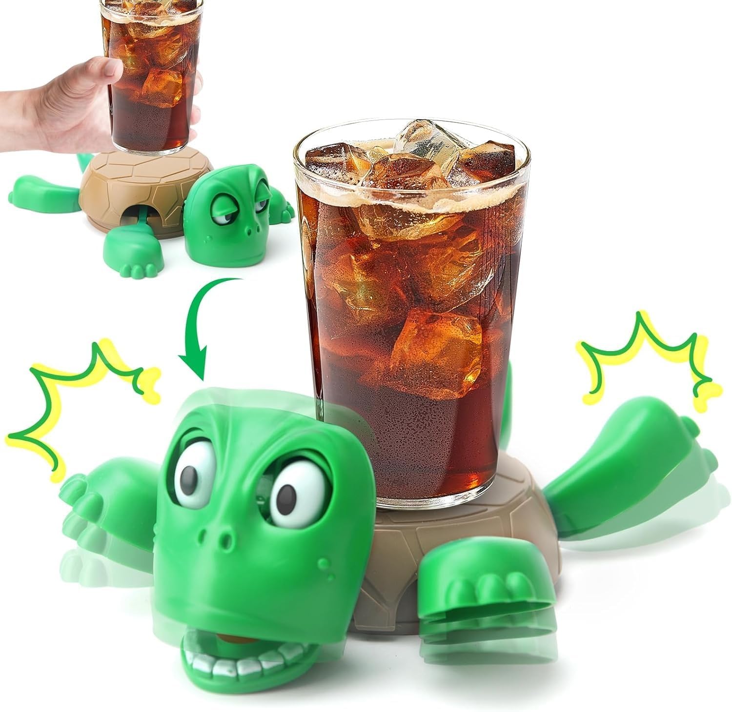 Turtini: Funny Turtle Cup Holder & Coaster, Popping Drink Tortoise Coaster for Table, Desk & Bar Decor