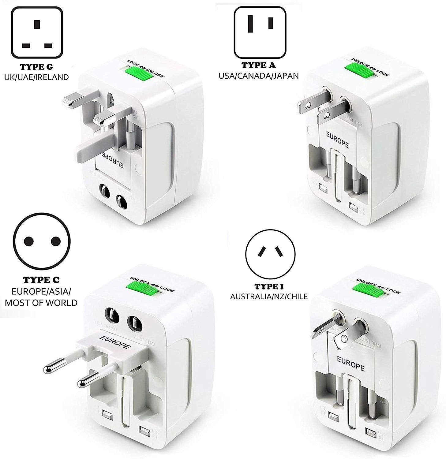 PluGo: Universal Travel Adapter with USB, All-in-One International Plug Adapter for Charging & Appliances Compact Worldwide Adapter for Travel