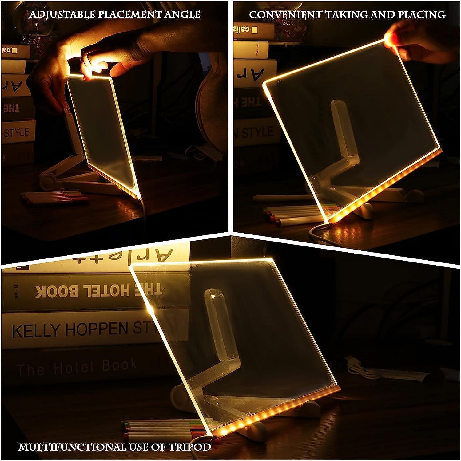 Gleam: LED Message Sketch Board & Night Lamp with Acrylic Dry Erase Surface, Stand & 13 Glow Pens for Home, Office & Gifting