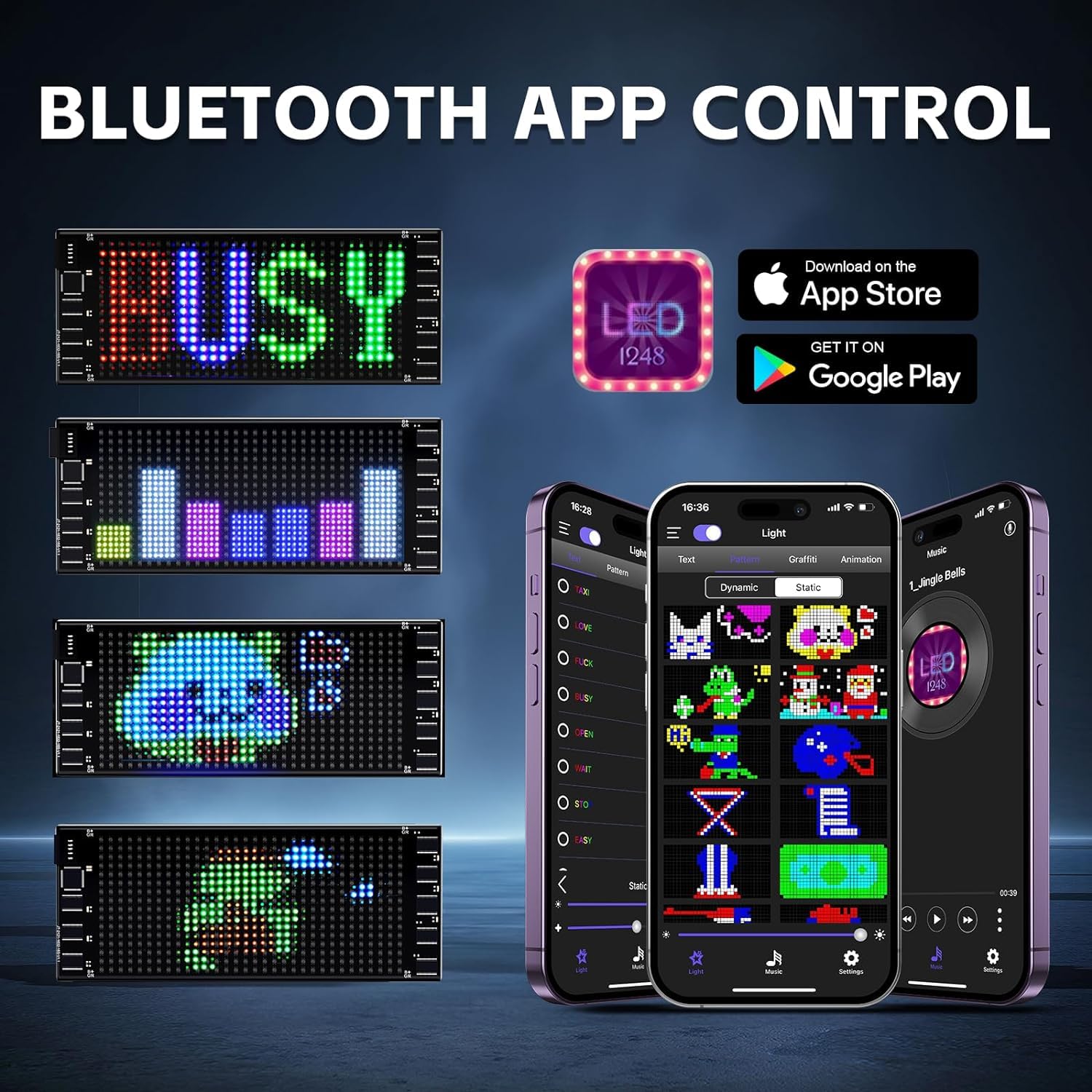 Pixy: RGB LED Matrix Display Panel with App & Remote Control, Flexible Pixel Sign Board for Cars, Rooms, Offices & Custom Scrolling Messages (7" × 3")