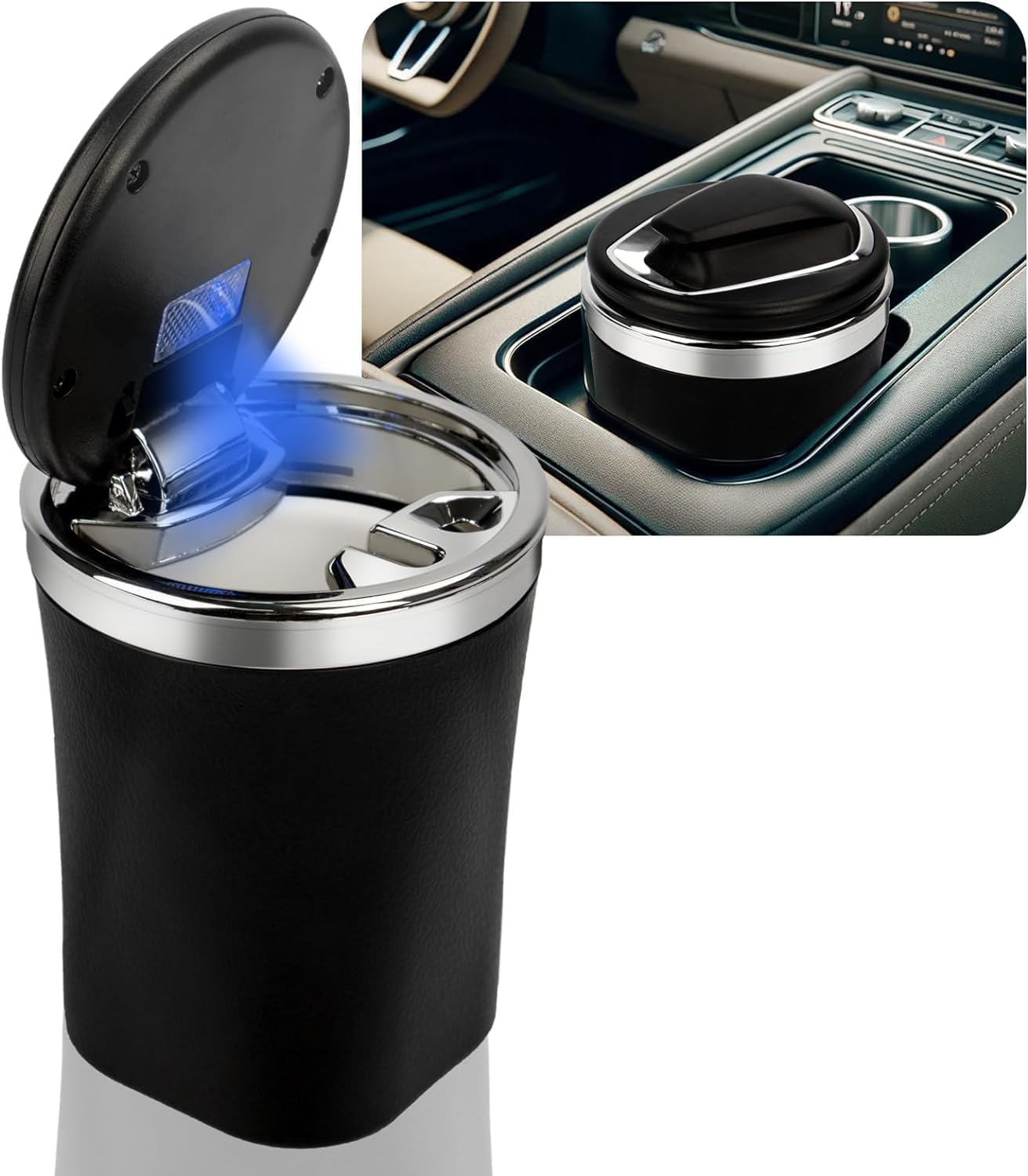 SmokeTrap: Portable Car Ashtray with Smell-Proof Lid & LED Light – Ideal for Cup Holders & Travel Use