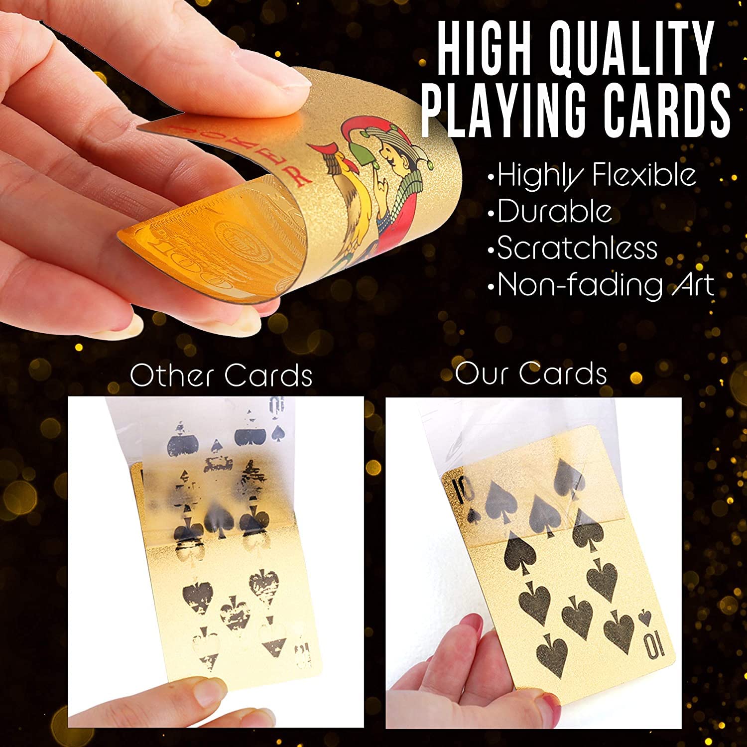 GoldFlex: Waterproof Gold Playing Cards with Flexible PVC Design for Poker, Party Games & Durable Play