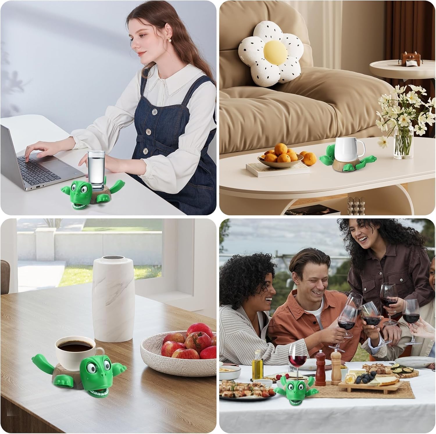 Turtini: Funny Turtle Cup Holder & Coaster, Popping Drink Tortoise Coaster for Table, Desk & Bar Decor