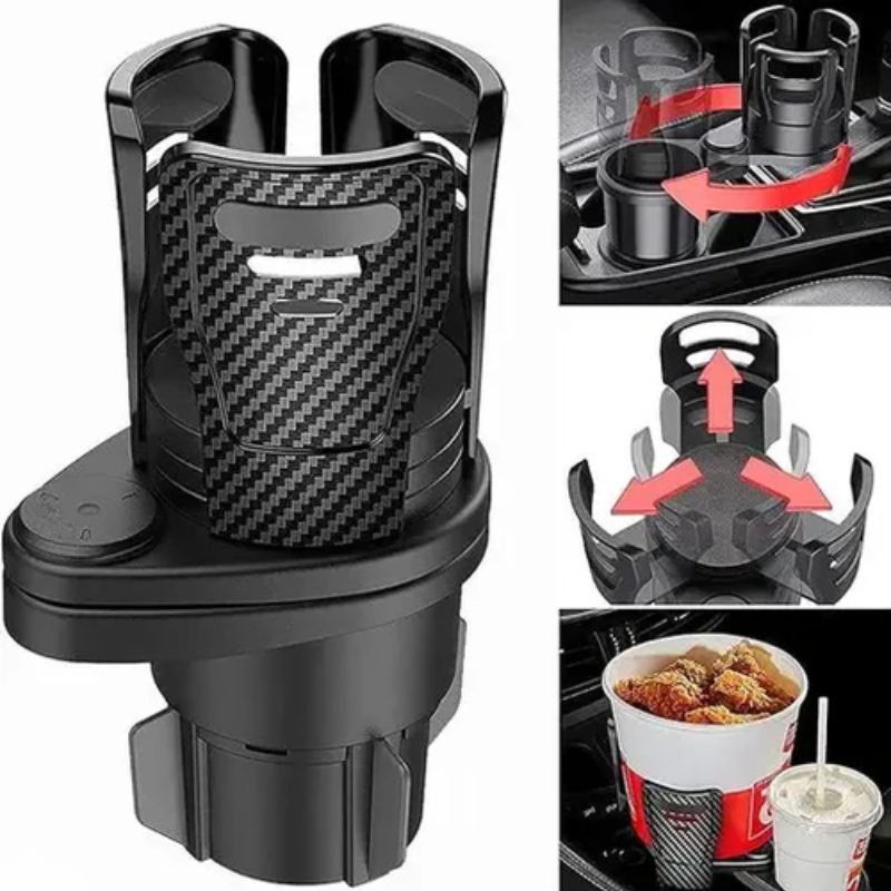 DuoHold: 2-in-1 Car Cup Holder Expander with 360° Rotation & Adjustable Dual Cup Slots for Large Drinks & Travel Convenience