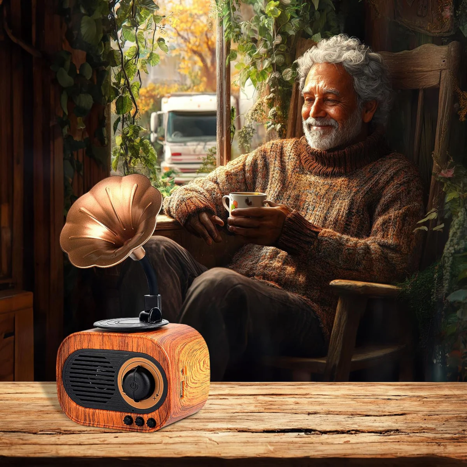 JukeMini: Retro Vinyl Bluetooth Speaker with Loud Sound, Physical Knob Control, FM Radio, USB & Aux, 5W Output, Vintage Design & Hands-Free Calling