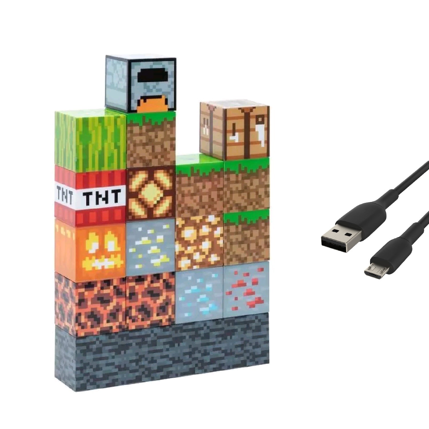 BlockCraft: Minecraft LED Lamp Building Blocks with Stackable Design, USB-Powered Night Light, Fun Desk Setup for Gamers & Streamers