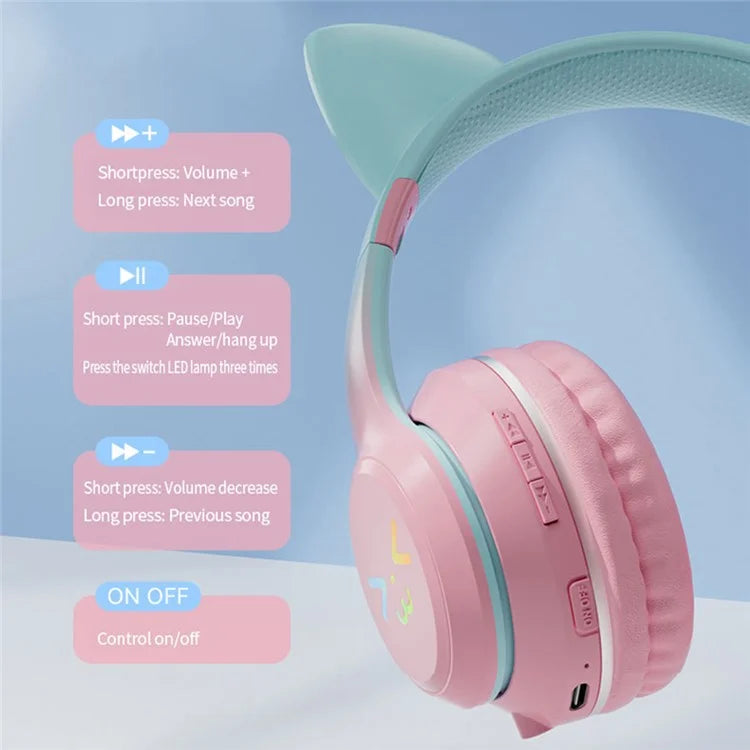 KittyHead: Wireless Cat Ear Headset with RGB LED Lights, Foldable Design headphone for PC, Tablet & Mobile
