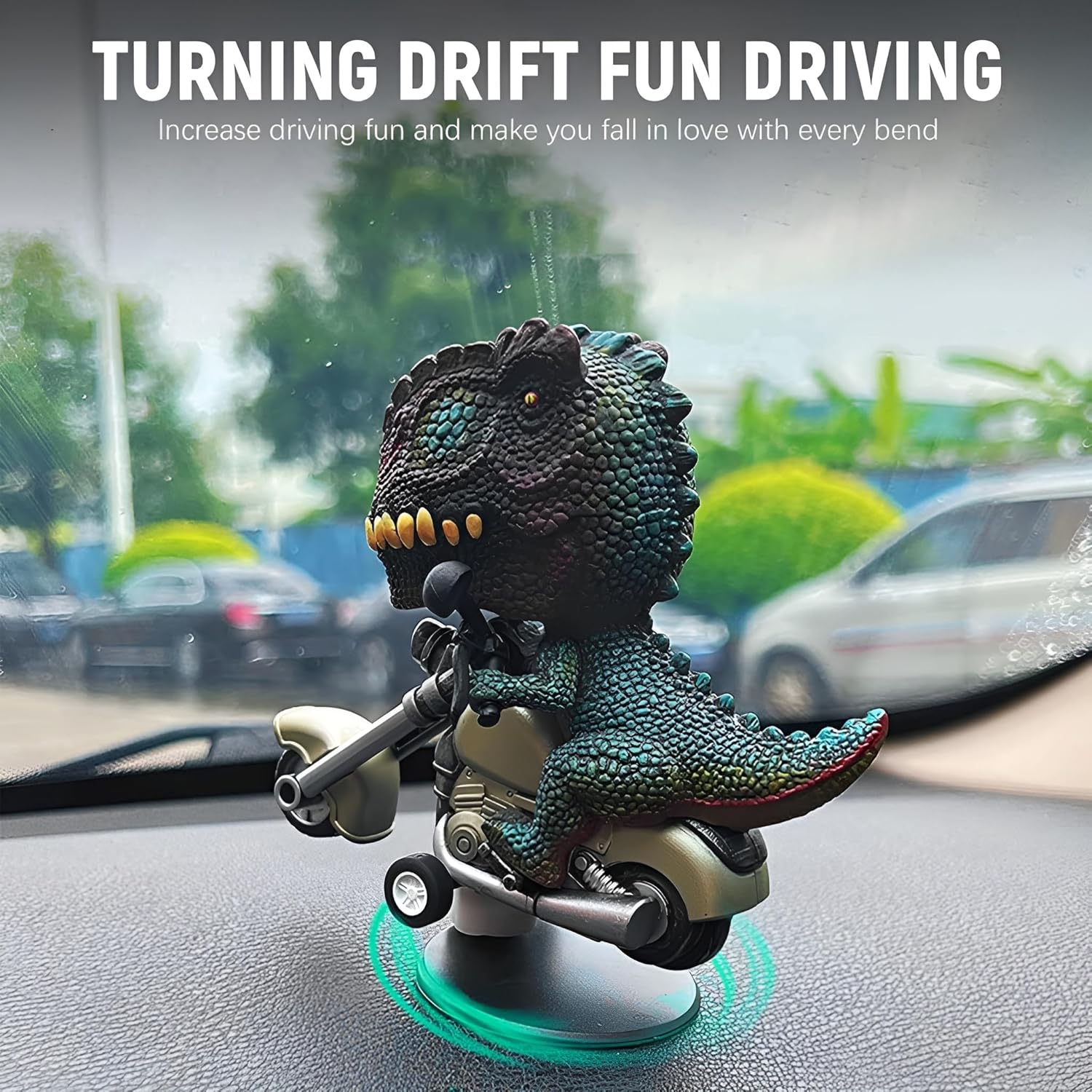 DynoDrift: Dashboard Drift Dinosaur Motorcycle Toy, Creative Car Decor for Car Interior, Enthusiasts & Collectible Gifting