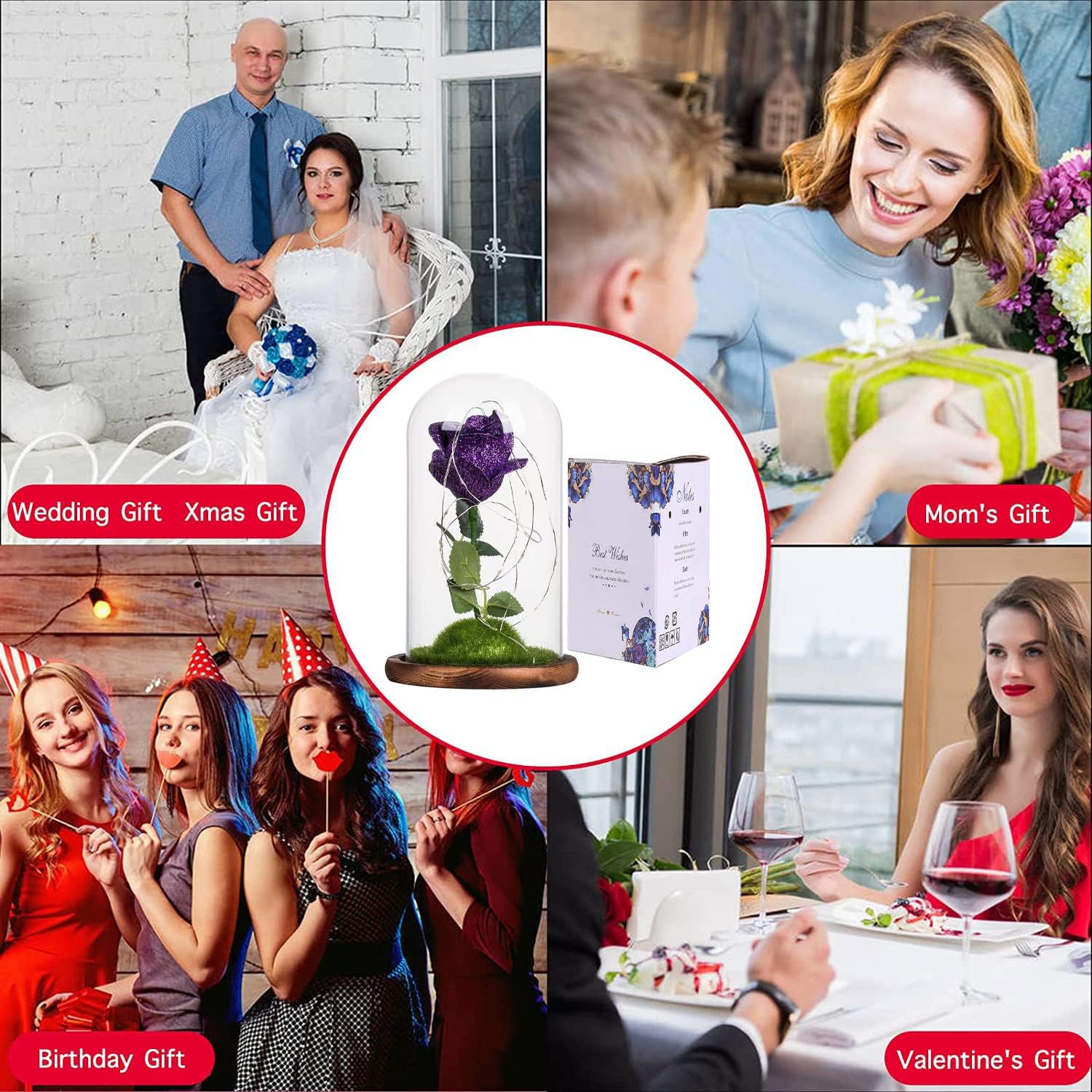 Forever: Enchanted Purple Glass Rose with Removable Dome & USB-Powered LED Fairy Light for Romantic Décor & Gifting