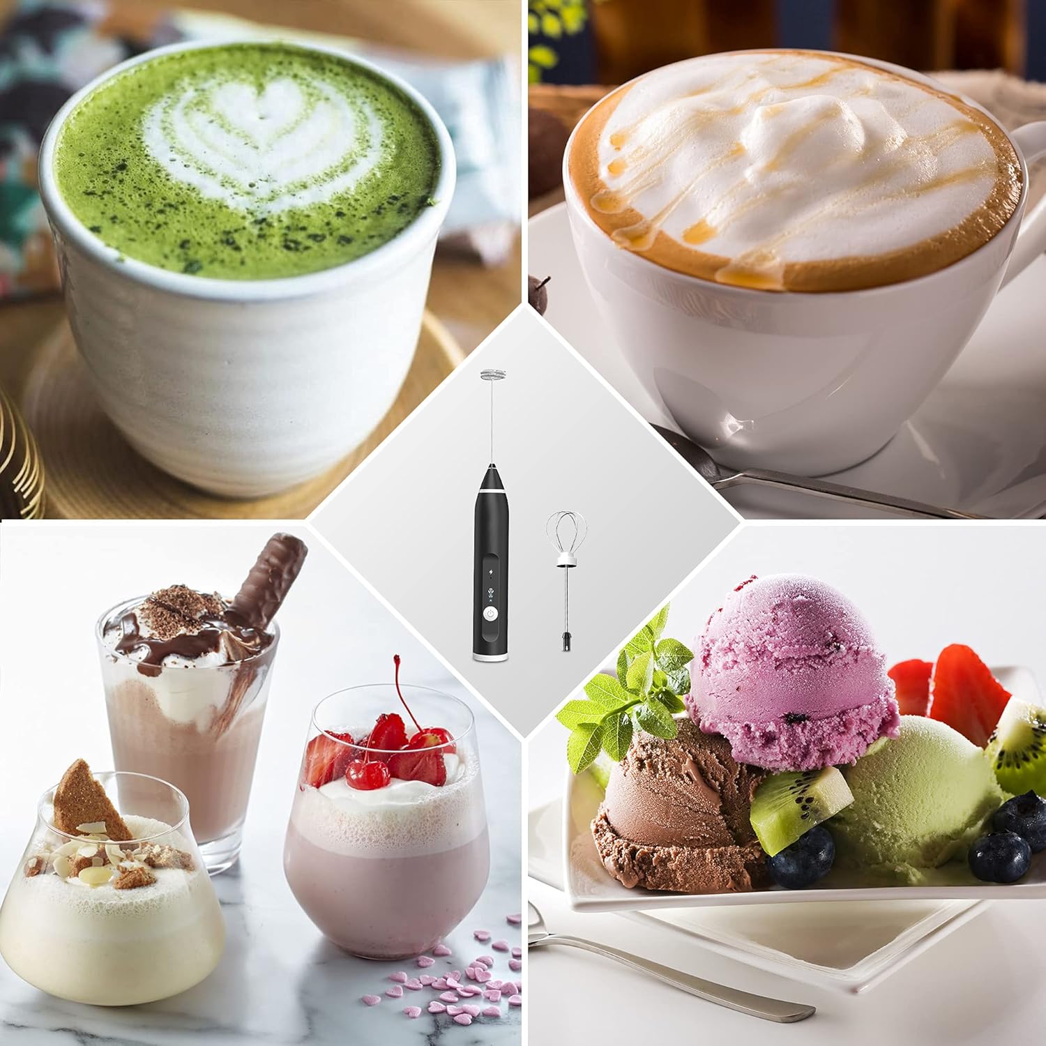 Baristix: Powerful Rechargeable Milk Frother & Beater with 3 Adjustable Speeds & 2 attachments, Handheld Frother for Coffee, Latte, Hot Chocolate & Eggs