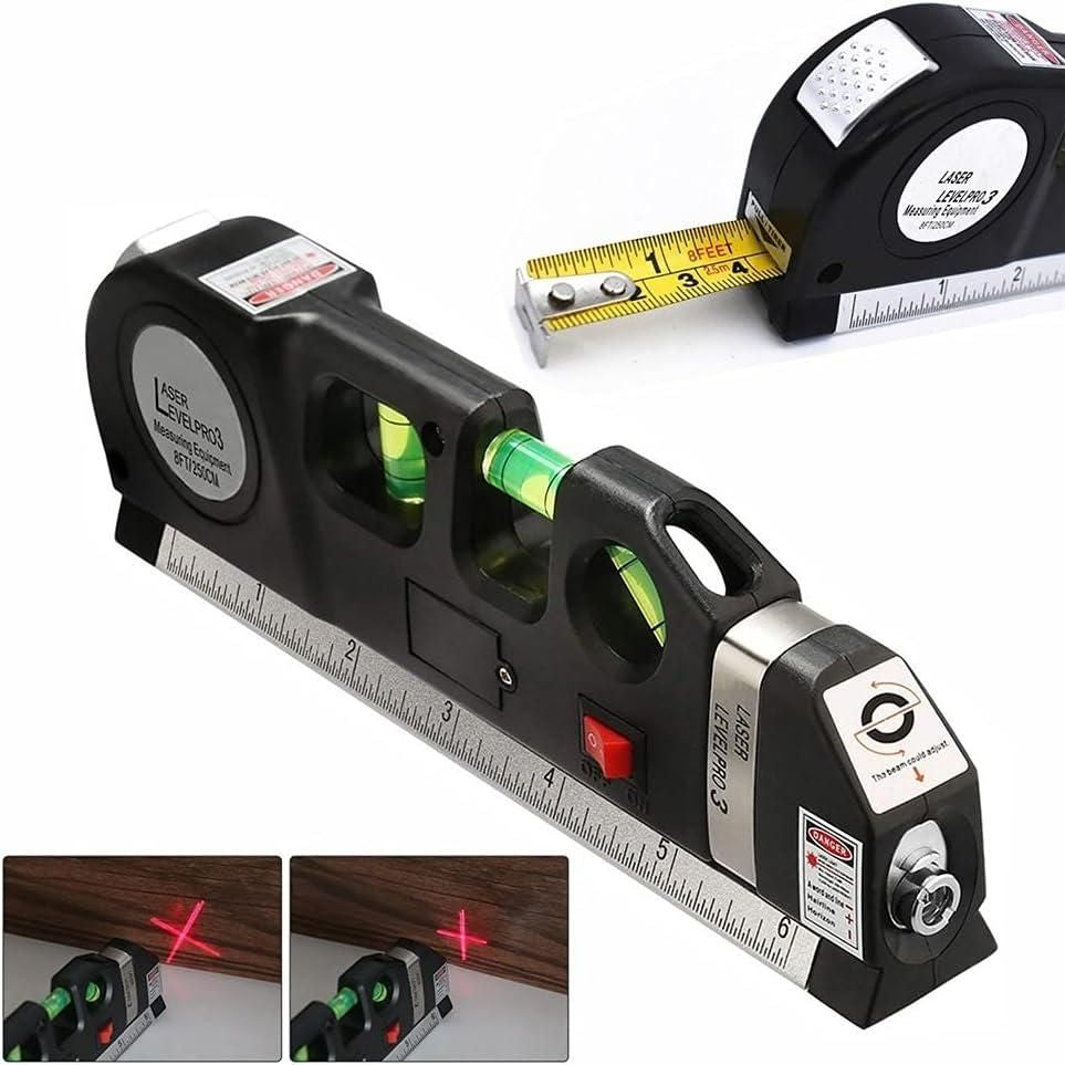Metrix: 4-in-1 Multipurpose Laser Spirit Level with 8ft Measuring Tape, Built-in Bubble Level, Metric & Imperial Ruler for Picture Hanging & DIY Projects