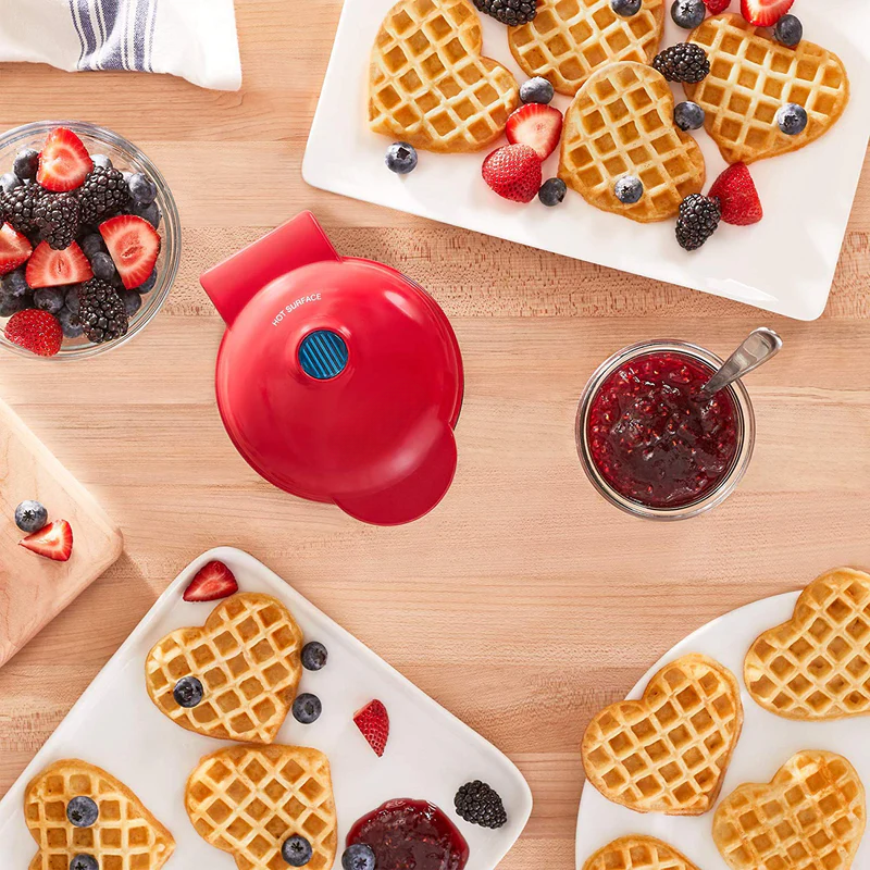 LoveWaffle: Mini Heart-Shaped Waffle Maker with Non-Stick Plates & 350W Stainless Steel Electric Design for Perfect Belgian Waffles