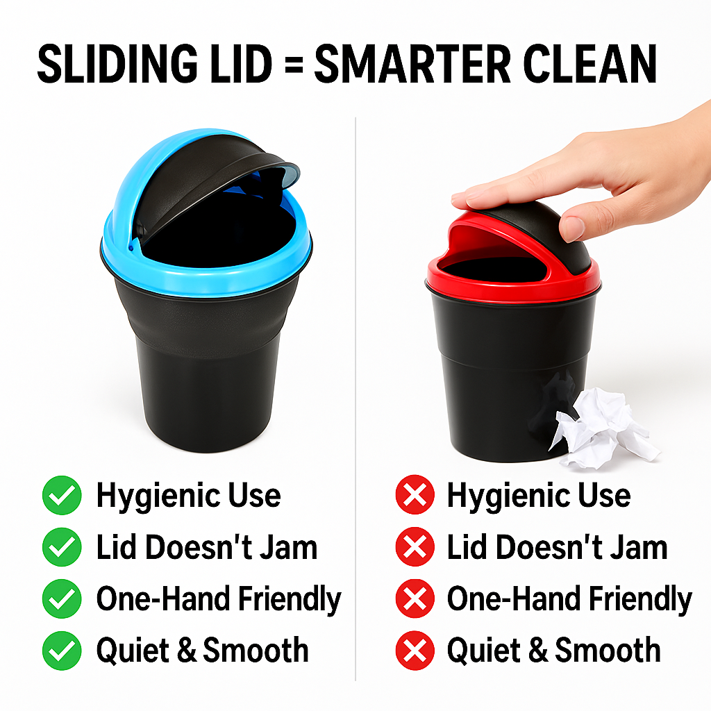Trashie: Compact Car Trash Bin with Flip Lid, Portable Dustbin for Car Cup Holders, Desks & Travel Use, Mini Waste Container for Clean Interiors