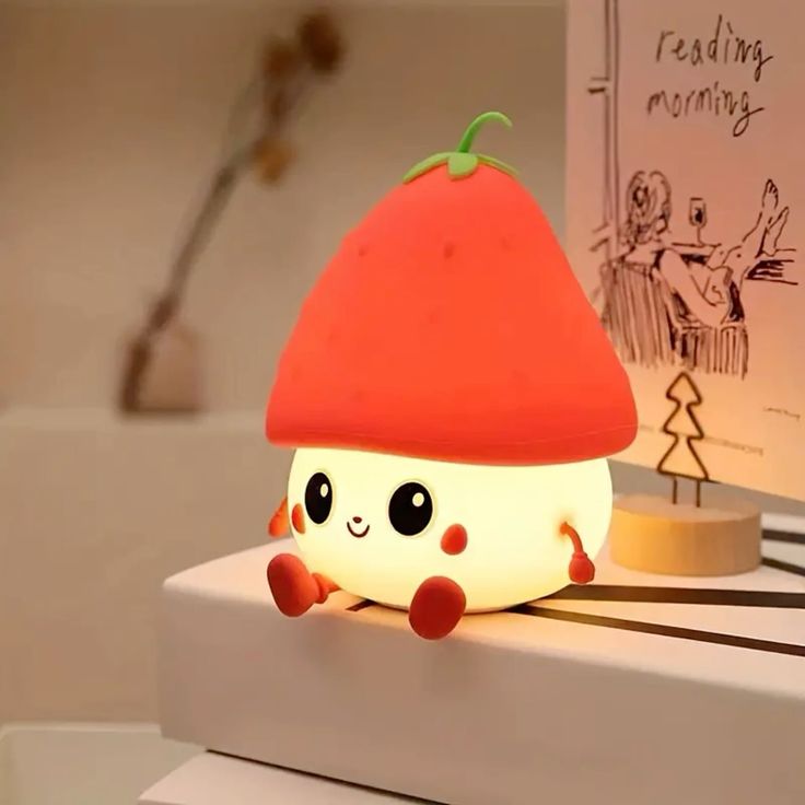 BerryBrite: Cute & Quirky Strawberry LED Nightlight with Touch Sensor, USB-C Charging & Adjustable Brightness Squishy Lamp