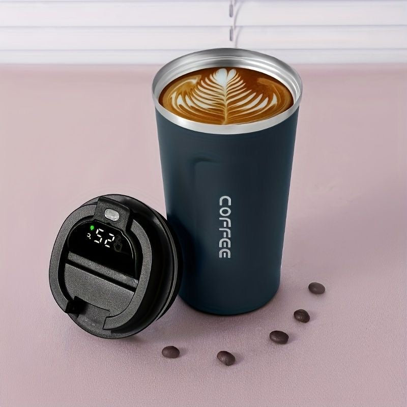BrewBee: Smart LED Temperature Tumbler, 500ml Stainless Steel Travel Mug with Leak-Proof Lid, Touch Screen & Thermal Design for Hot & Cold Drinks