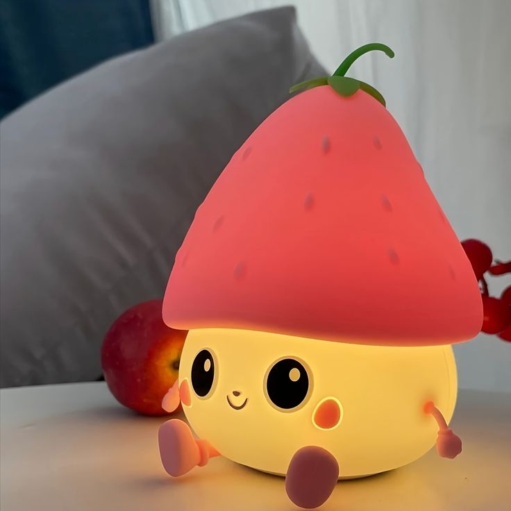 BerryBrite: Cute & Quirky Strawberry LED Nightlight with Touch Sensor, USB-C Charging & Adjustable Brightness Squishy Lamp