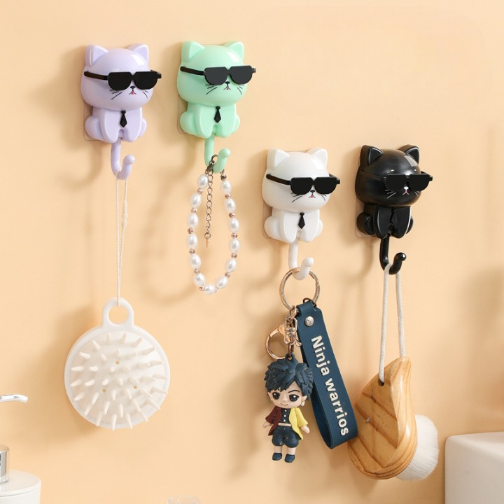 SwagCat: Adorable Cat Wall Hook with Stylish Sunglasses Design for Keys, Towels, Hats & Coats