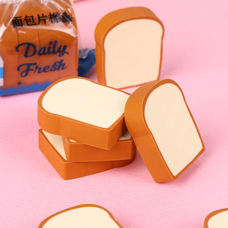 Loaf: 4-Piece Toast Bread Eraser Set – Cute & Fun Stationery for Students & Office Use (Pack of 3)