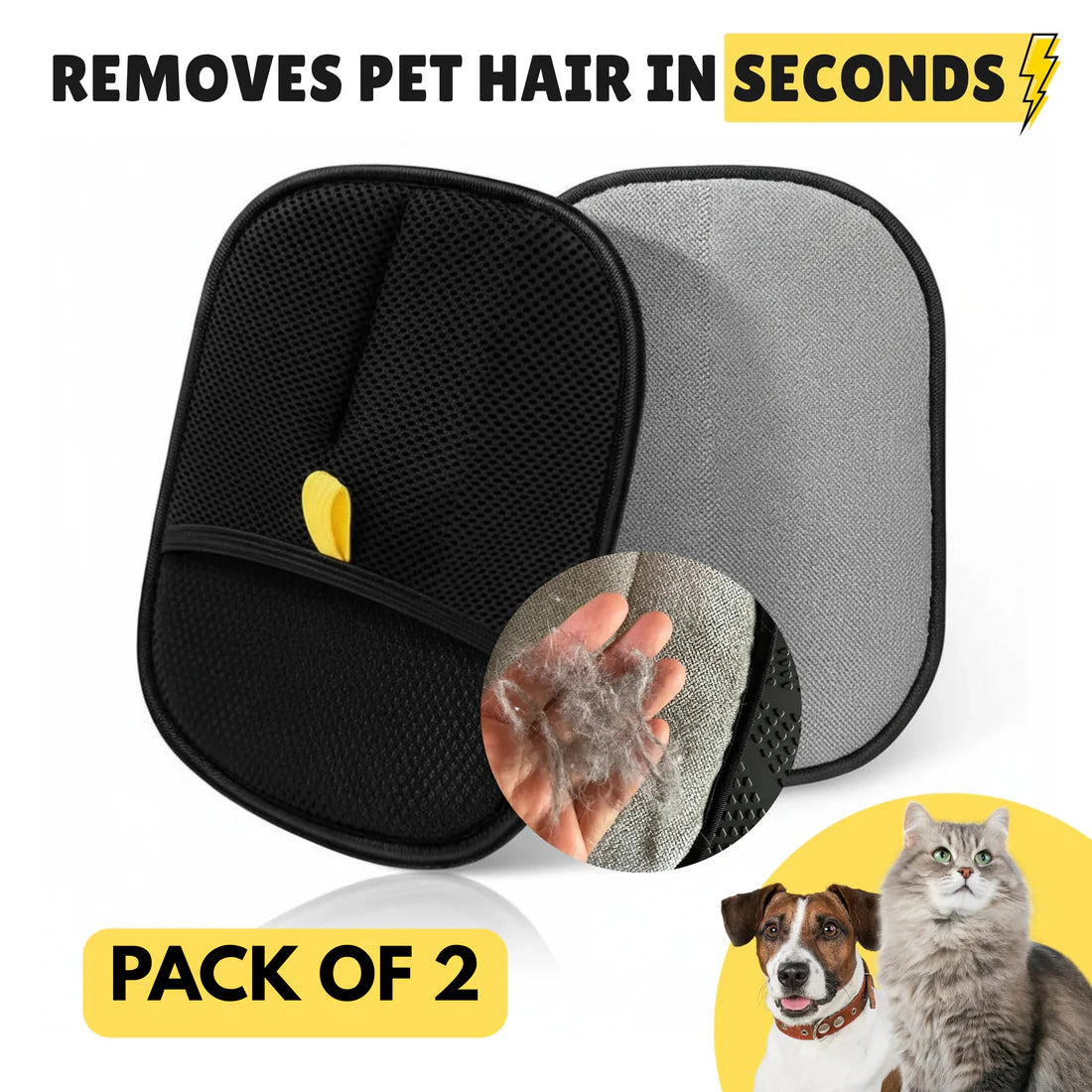 FurFree: Pack of 2 Reusable Electrostatic Pet Hair Removal Glove for Furniture, Carpets, Clothing & Car Seats