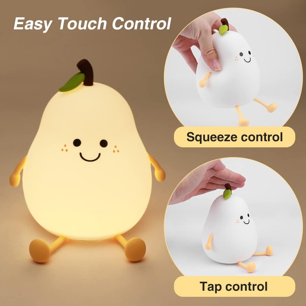 Charm: Portable Squishy Silicone Pear Night Lamp – Touch-Control LED with 7-Color Modes, USB-C Rechargeable for Kids' Bedroom & Nursery