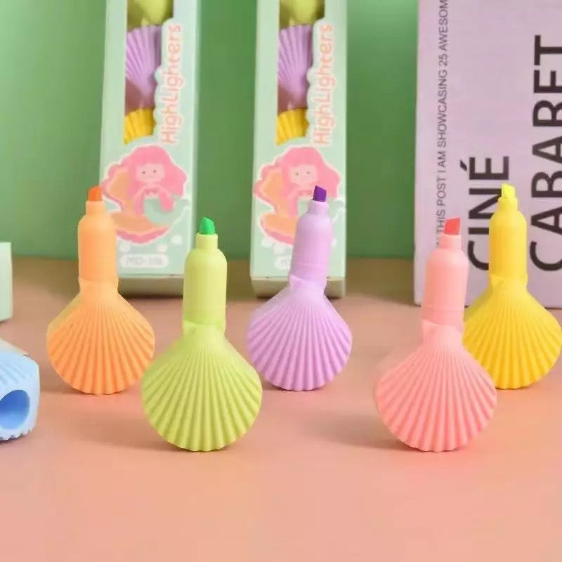 Shelly: 5-Color Stackable Sea-Shell Highlighters (Set of 6) – Fun & Colorful Markers for Kids & Journaling
